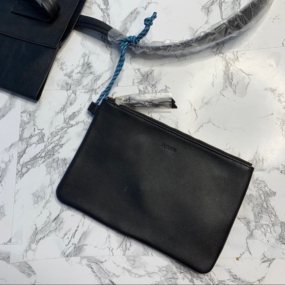 J. Crew Carryall Tote Black Leather Bag Purse - Picture 4 of 7